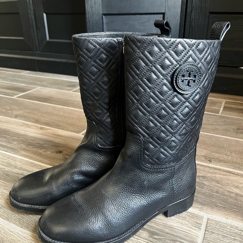 Tory Burch Black Quilted Combat Boots
